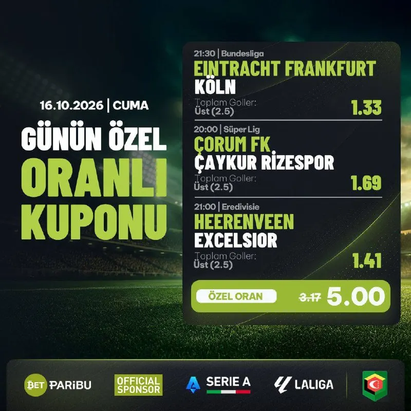 Betparibu Telegram: ⚡️BETPARİBU İLE KAZANDIRAN ÖZEL ORAN! 🔛 E. Frankfurt - FC Köln ✅Toplam gol 2.5…