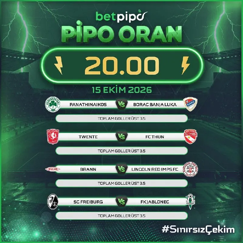 Betpipo Telegram: 🚨 20X ORAN FIRSATI! ⚽ Birçok maç, tek kuponda buluşuyor. 📌 Son 7 gün İçerisinde…