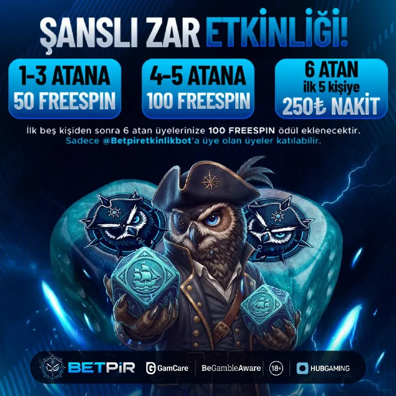 Betpir Telegram: 🎲 #BETPİR'DE ŞANSLI ZAR ETKİNLİĞİ 20:00'DA @betpirsohbetresmi 🎲 ⚡️ 250 TL Nakit…