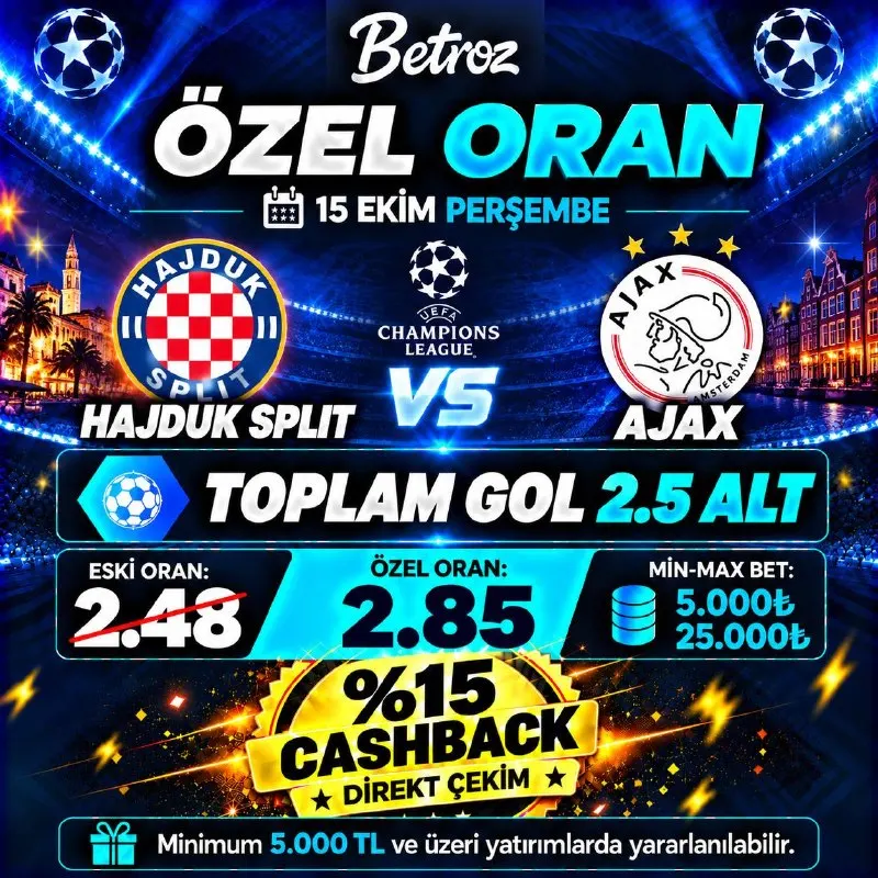 Betroz Telegram: 🔼 BETROZ ÖZEL ORAN! 🔼 HAJDUK SPLIT - AJAX TOPLAM GOL 2.5 ALT OLUR ❌ESKİ ORAN…