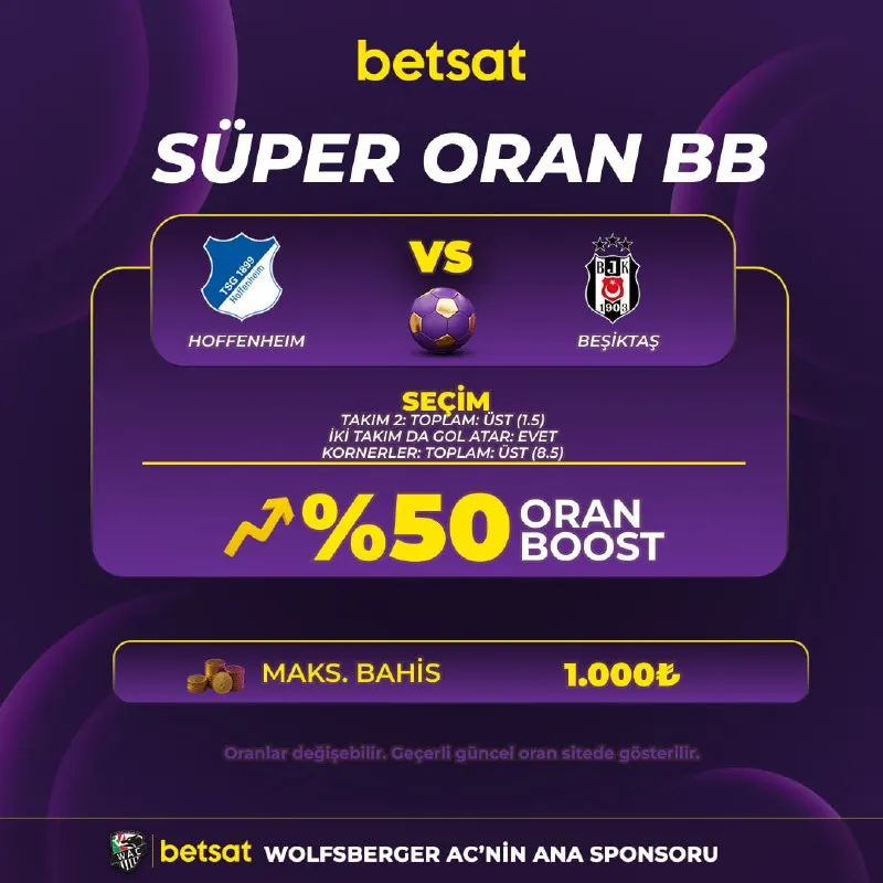 Betsat Telegram: 🏹 SÜPER ORAN BB 🏹 ⚡️Şampiyonlar Ligi heyecanı Betsat'ta, oranlar ile zirvede!…