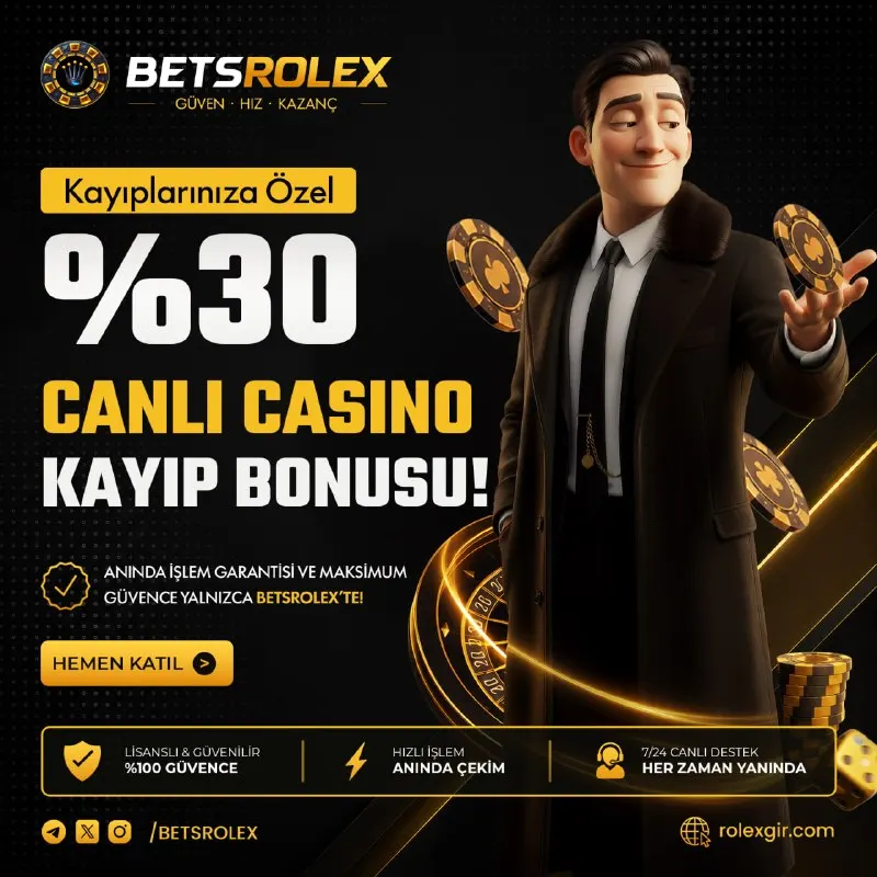 Betsrolex Telegram: 🎲 KAYBETTİKÇE %30 ANLIK İADE! 💪 Canlı Casino’da risk al, arkanda %30 destek…