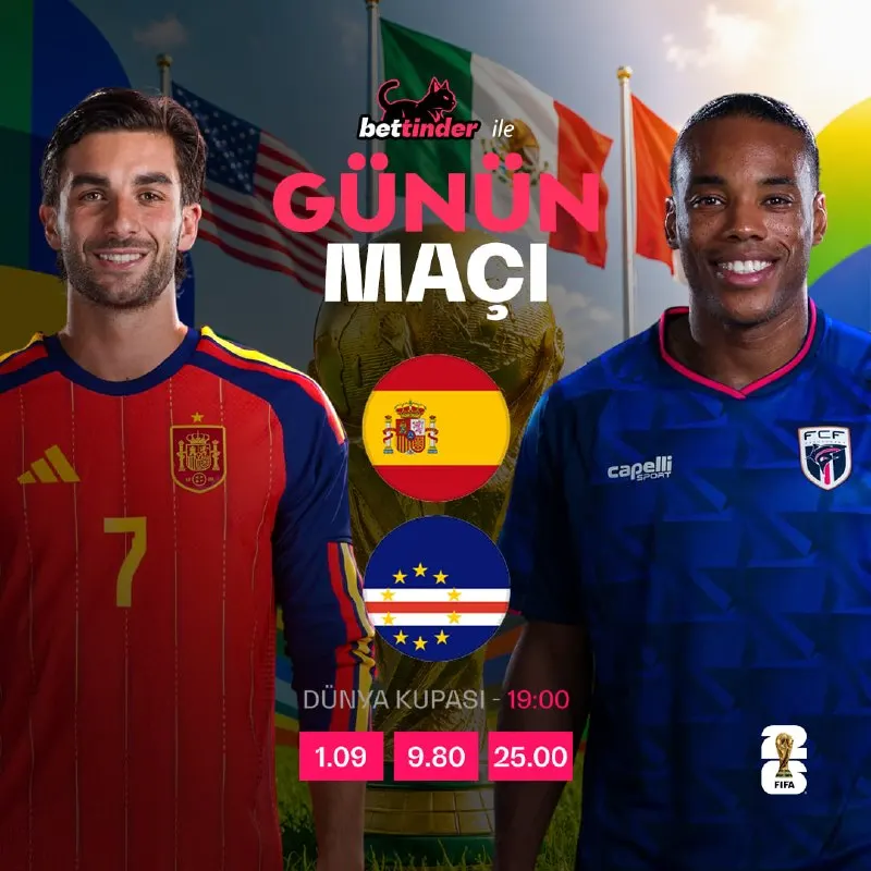 Bettinder Telegram: 🔥 GÜNÜN MAÇI! 🇪🇸İspanya 🆚 Yeşil Burun Adaları 🇨🇻 👀 Dünya Kupası heyecanı…