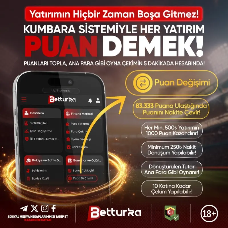 Betturka Telegram: ⚡️ Yatır → Puan kazan → Nakite çevir → Çek! Sistemde kayıp yok, her yatırım…