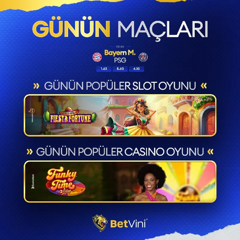Betvini Telegram: 🔥 Günün Gündemi Betvini’de! ⚽ Dev maç: Bayern M. 🆚 PSG heyecanı zirvede! 🎰…