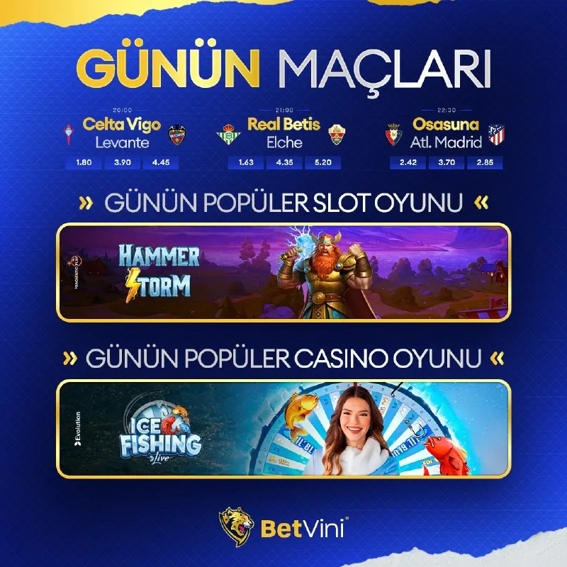 Betvini Telegram: 👉⚽🔥 Bugün sahalar nefes kesecek! 🏆 Celta Vigo – Levante UD 💚 Real Betis – Elche…