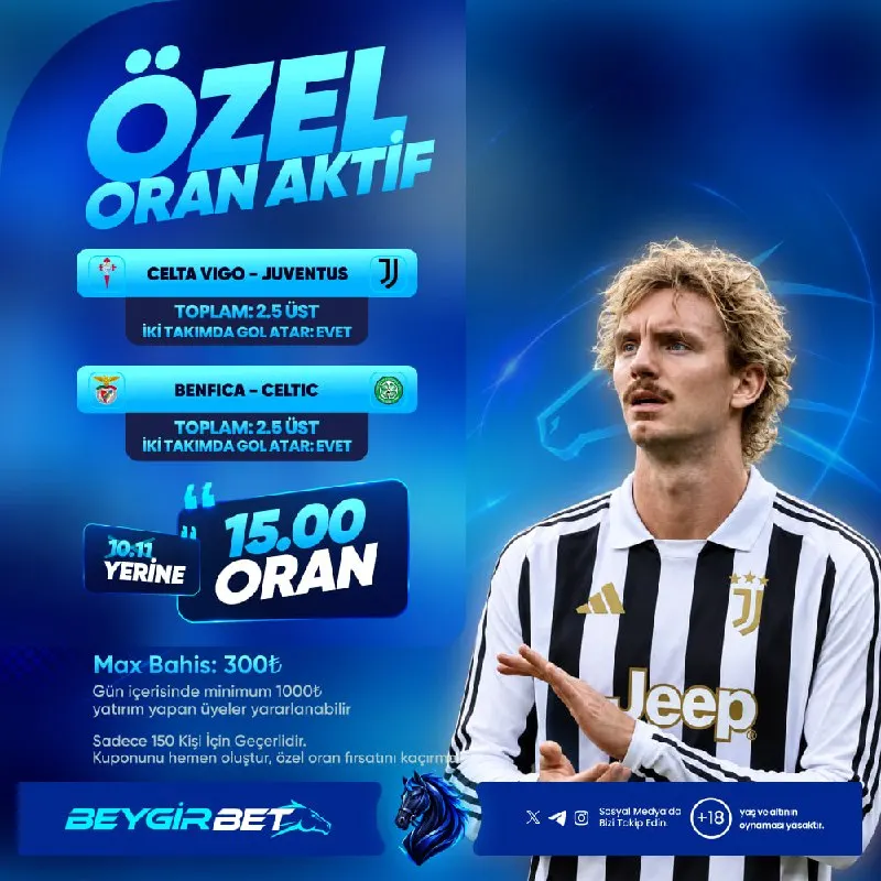 Beygirbet Telegram: 🐴BEYGİRBET'TE ÖZEL ORAN FIRSATI ! 🇪🇺 CELTA DE VİGO - JUVENTUS 🇪🇺 🐴İki Takım da…
