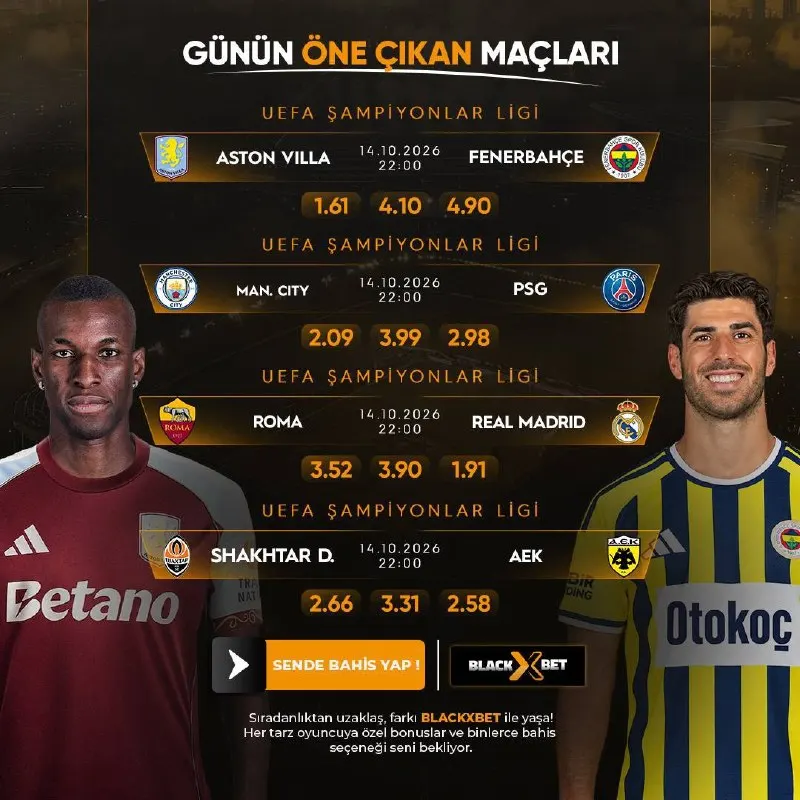 BlackXBet Telegram: ⚽️BLACKXBET'TE GÜNÜN KARŞILAŞMALARI⚽️ 💎 EN YÜKSEK ORANLAR, ESNEK BAHİS…
