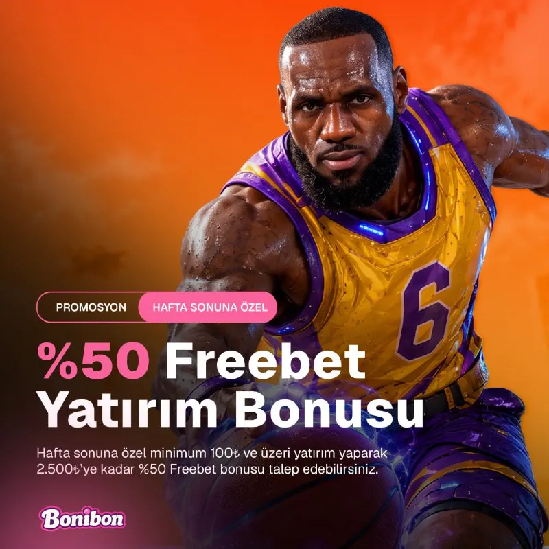 Bonibon Bahis Telegram: 😳 HAFTA SONUNA ÖZEL %50 FREEBET BONUSU 🏆 Futbol ve Basketbolda Top Sende 🎉…