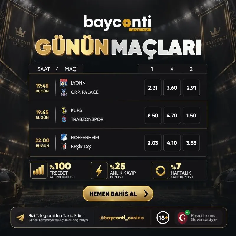 Byconti Casino Telegram: ⚽️ BOOSTED ODDS ⚽️ ➡️ Lyonn 🆚CRP. Palace ➡️ KUPS🆚Trabzonspor ➡️ Hoffenheim…