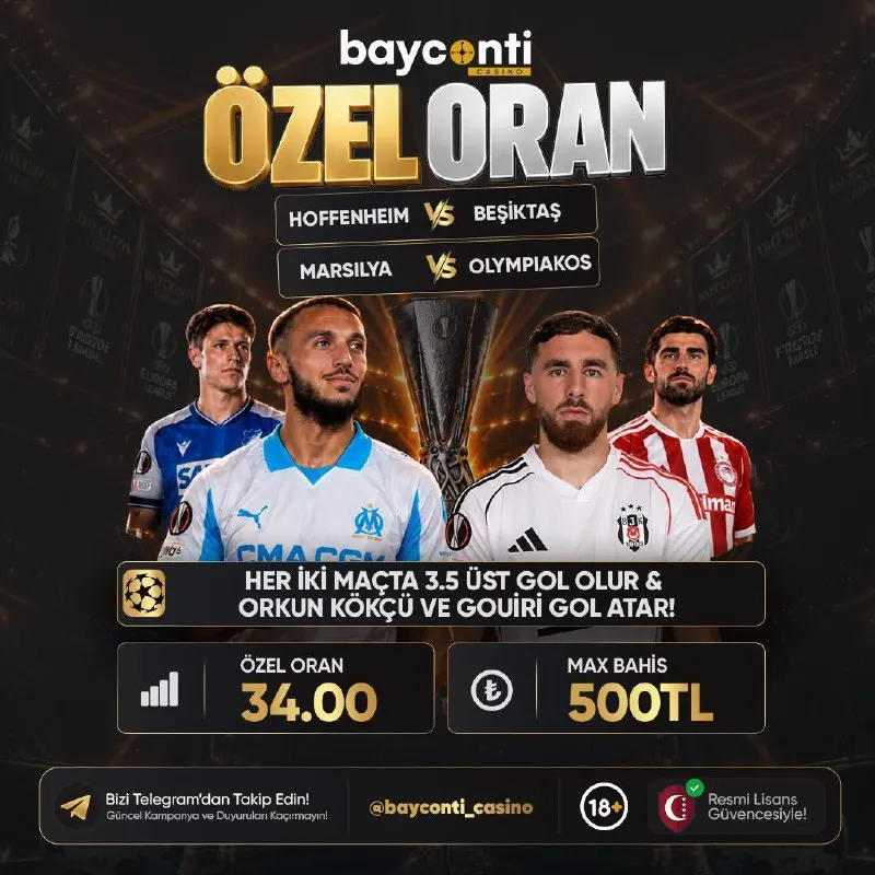 Byconti Casino Telegram: 🏆BAYCONTİ’DE AVRUPA LİGİ ÖZEL ORAN! 🤩🤩🤩🤩🤩🤩🤩🤩🤩🤩 🔵 Hoffenheim 🆚 Beşiktaş 🇹🇷 🇫🇷…