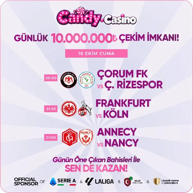 Candy Casino Telegram: 🟢 CANDYCASİNO’DA GÜNÜN MAÇLARI ! 📊 En yüksek oranlar, en güncel analizler senin…