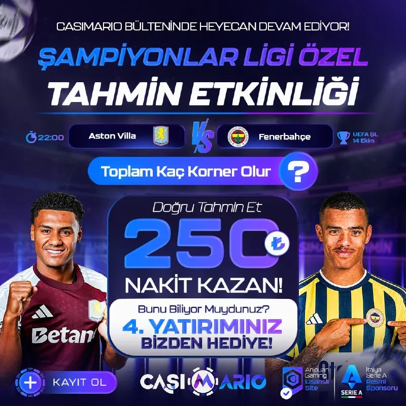 Casimario Telegram: 🫥🫥🫥🫥 NAKİT Ödüllü Tahmin Etkinliği ASTON VİLLA 🆚 FENERBAHÇE 🏆 Toplam Kaç KORNER…