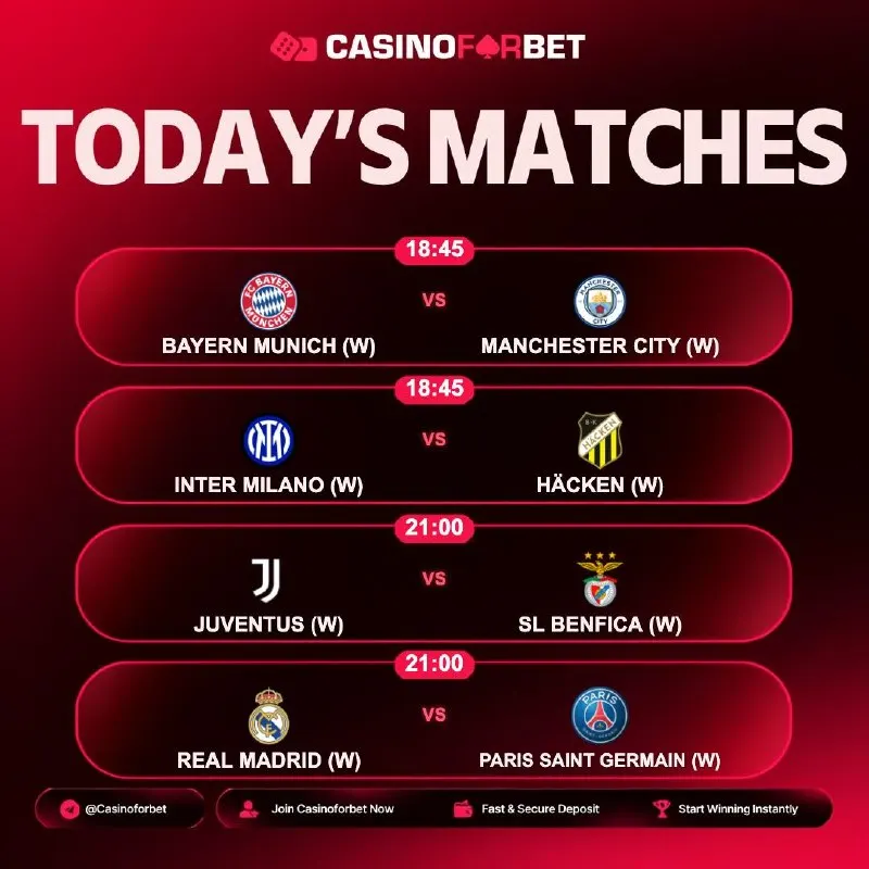 Casinoforbet Telegram: ⚽️ Matches of the Day on Casinoforbet! 🗓 22.09.2026 ⏰ 18:45 | B. MUNICH (W) 🎲…