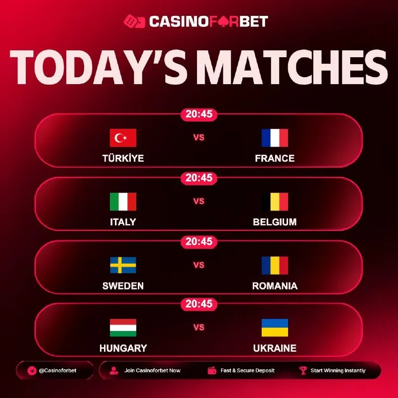 Casinoforbet Telegram: ⚽️ Matches of the Day on Casinoforbet! 🗓 25.09.2026 ⏰ 20:45 | TÜRKİYE 🎲 FRANCE…