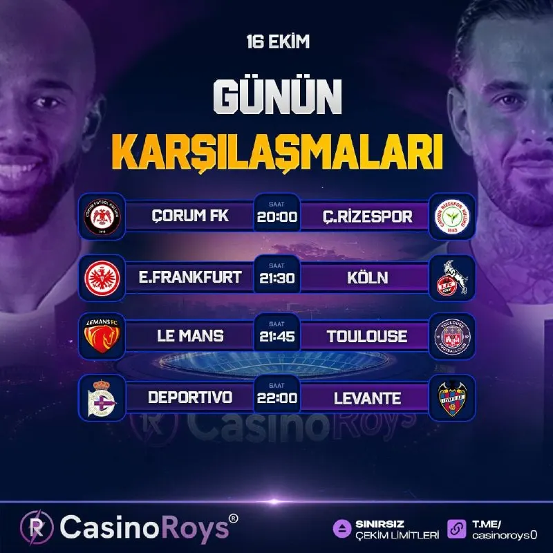 CasinoRoys Telegram: ⚡️ GÜNÜN ÖNE ÇIKAN KARŞILAŞMASI EN YÜKSEK ORANLARLA #CASİNOROYS'TA! ⚡️ ⚽️ Çorum…