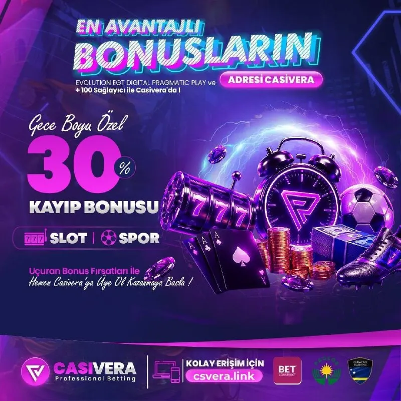 Casivera Telegram: 🌙 GECE KAYIPLARINIZA ÖZEL NET %30 SLOT & SPOR KAYIP BONUSU 🎰 Saat 00:00 - 09:00…