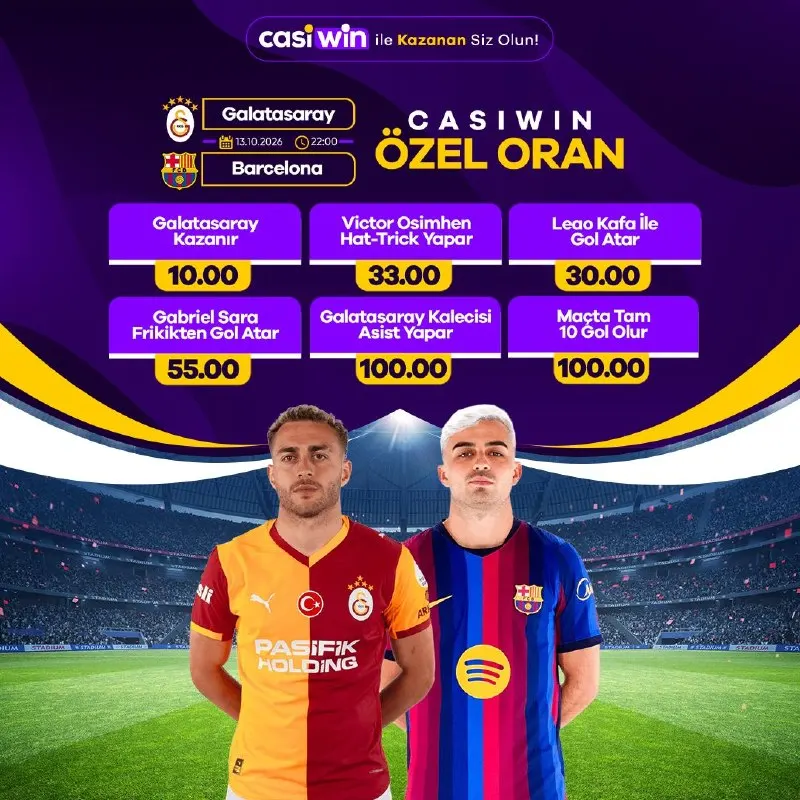 Casiwin Telegram: 🔥💛 GALATASARAY – BARCELONA MAÇINA ÖZEL ORANLAR! 💜❤️ ⚽ Galatasaray 🆚 Barcelona 📅…