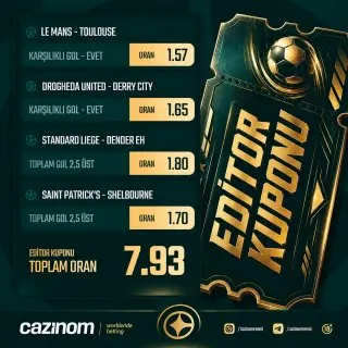 Cazinom Telegram: 🔥⚽ BUGÜNÜN KUPONU HAZIR! 💥 4 maç, tek kupon: 7.93 toplam oran! 🎯 Gol heyecanı…