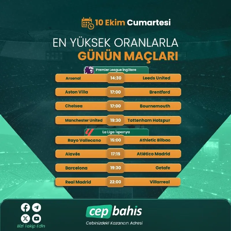 Cepbahis Telegram: ⚽️ Futbol dolu hafta sonunu Cepbahis’te yaşa❗️ 🏆 Premier League ve La Liga’da…