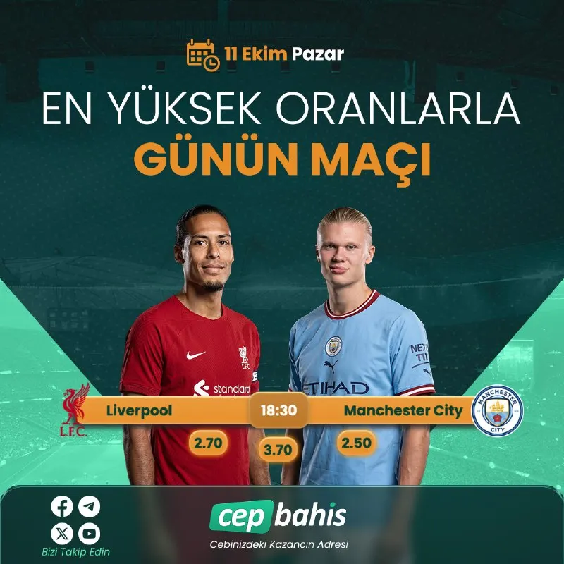 Cepbahis Telegram: ⚽️ Günün Dev Maçı! 🔥 🏴 Premier League heyecanı zirvede! 🗓 11 Ekim Pazar ⏳…
