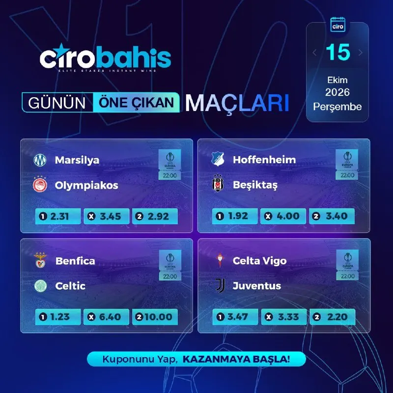 Cirobahis Telegram: 🔔 GÜNÜN MAÇLARI🔔 ⚽️Kuponunu yap, CİROBAHİS'le kazanmaya başla! ⛈ Marsilya…