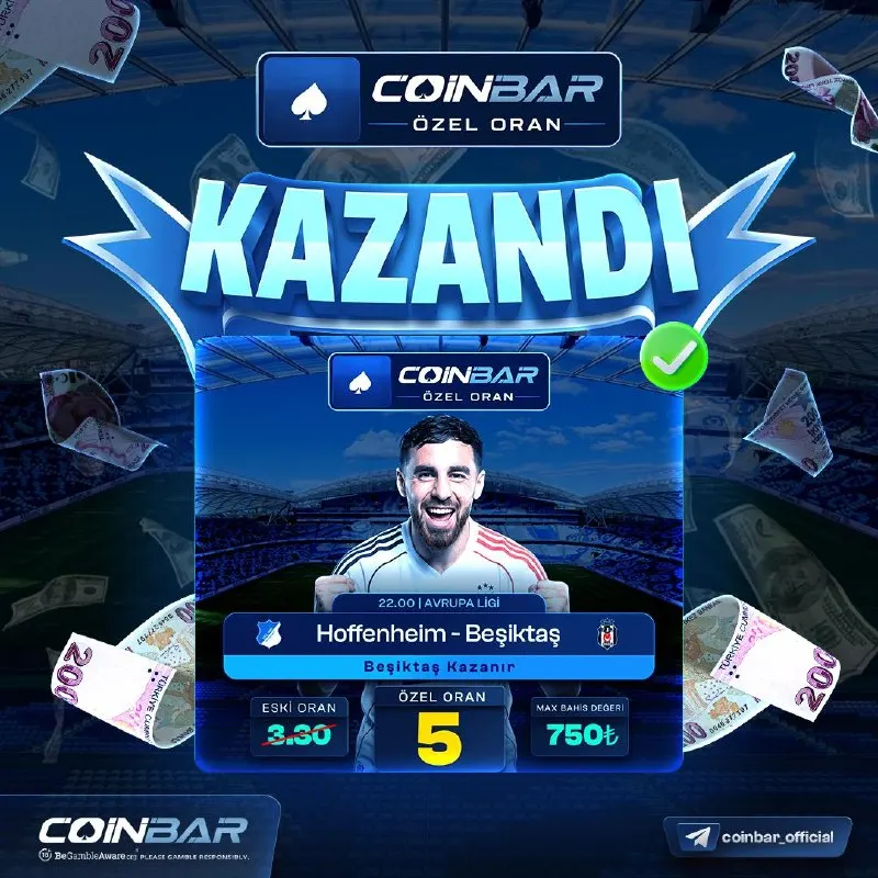 Coinbar Telegram: ✅ Coinbar Özel Oran Kazandı! Özel oran fırsatını değerlendiren oyuncularımızı…