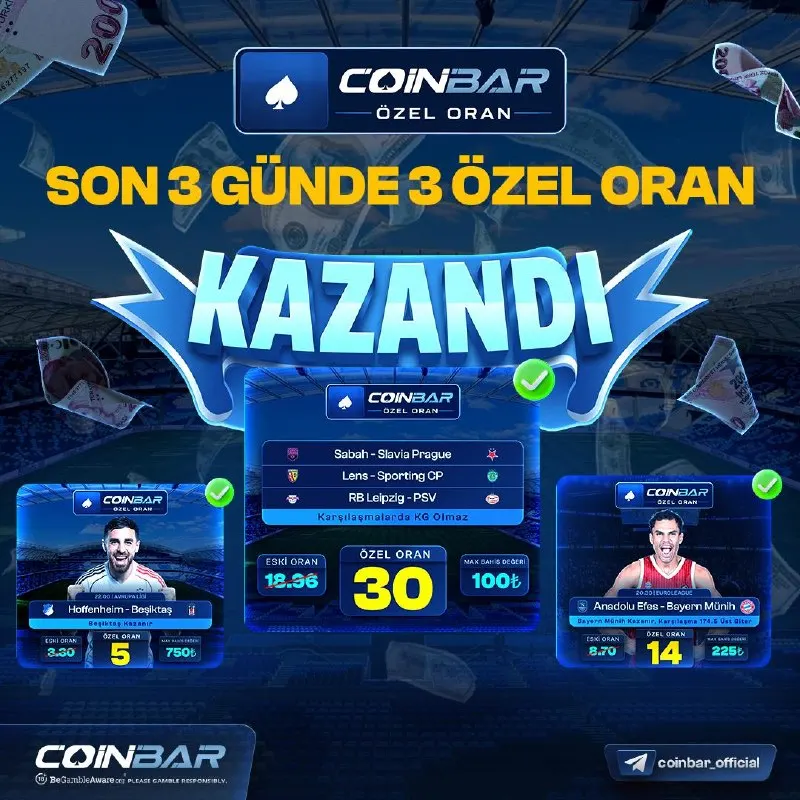 Coinbar Telegram: 💥 COINBAR ÖZEL ORANLARI YİNE KAZANDIRDI! 🏆 3 Günde 3/3 Yaptık! 💰 Özel oranları…