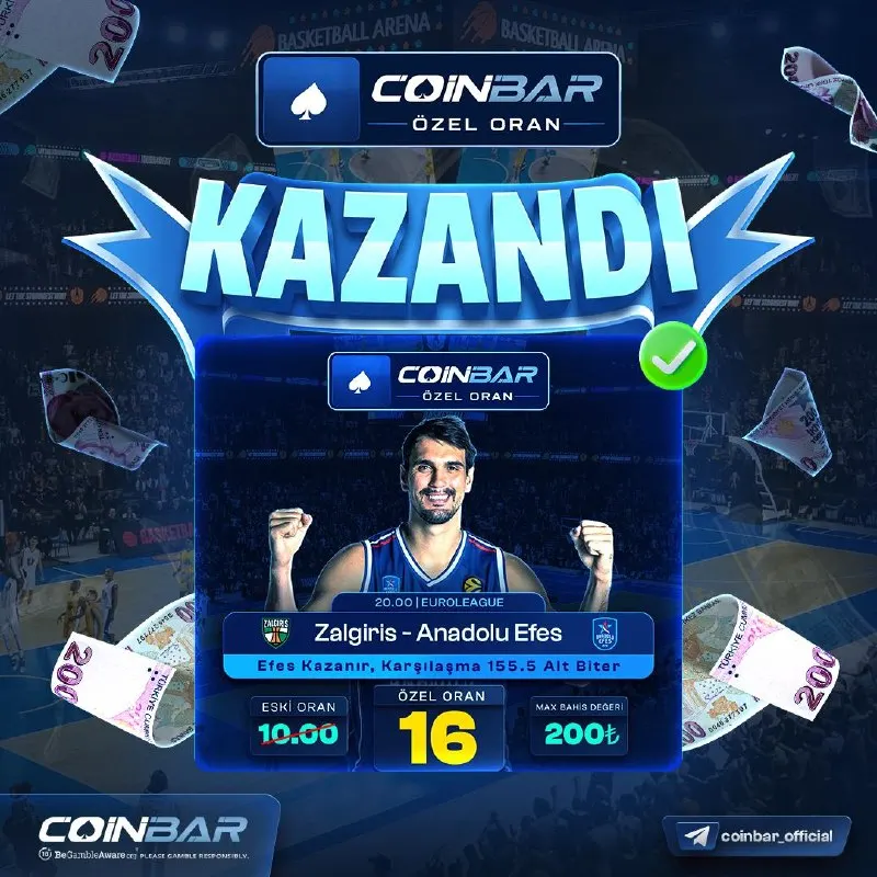 Coinbar Telegram: ✅ Coinbar Özel Oran Kazandı! Özel oran fırsatını değerlendiren oyuncularımızı…