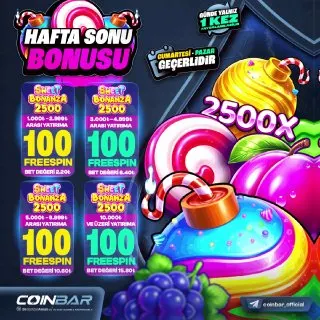 Coinbar Telegram: 🎄 HAFTA SONU BONUSU 📅 Cumartesi ve Pazar, Sweet Bonanza 2500’de 100 Freespin…