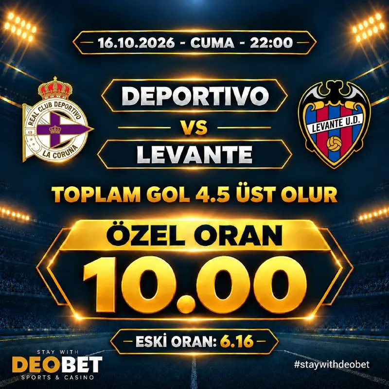 Deobet Telegram: ⭐️⭐️⭐️⭐️⭐️⭐️⭐️⭐️⭐️⭐️ ✅ DEPORTIVO 👊 LEVANTE ⚽️ Toplam 4.5 Üst Gol Olur 🔥 ÖZEL…