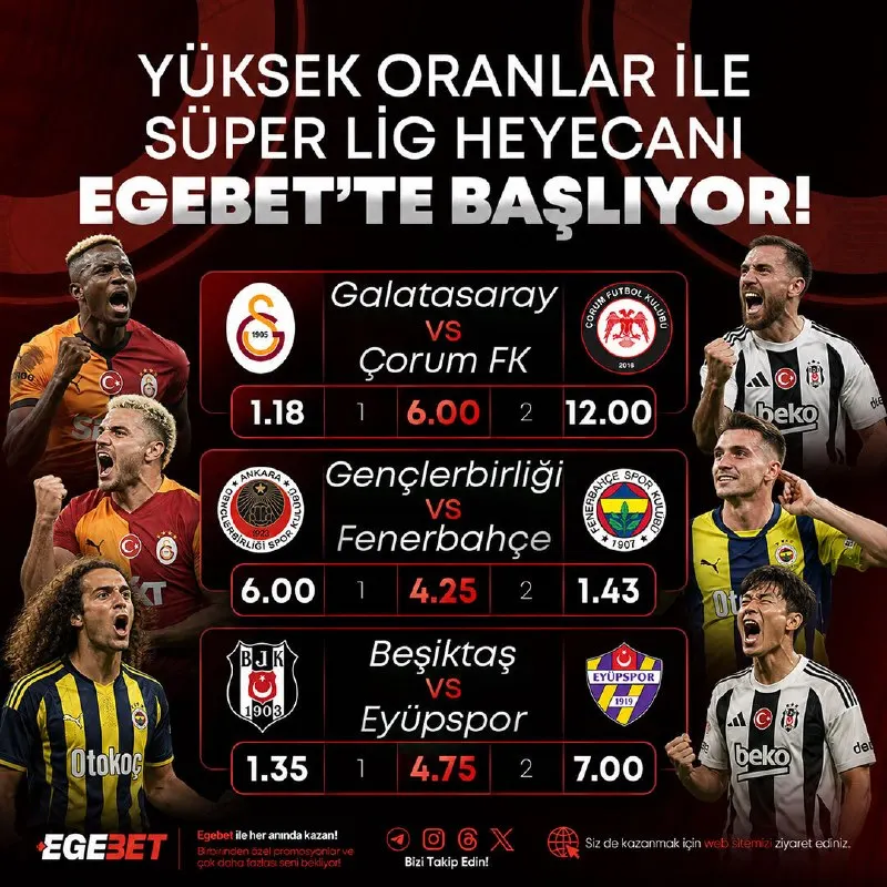 Egebet Telegram: 🏆SÜPER LİG HEYECANI EGEBET'TE BAŞLIYOR! 💰Minimum yatırım miktarı ve sınırsız…