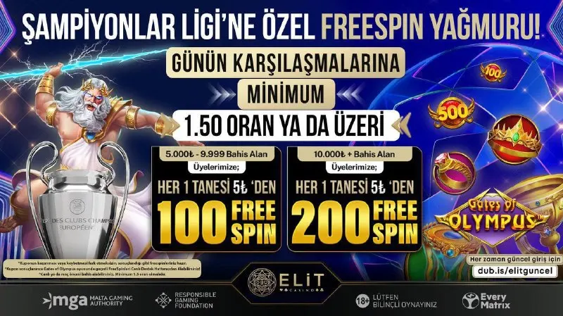 ElitCasino Telegram: 🇪🇺 Şampiyonlar Ligi Özel FreeSpin Yağmuru! ✅ Kuponun kazanması veya kaybetmesi…