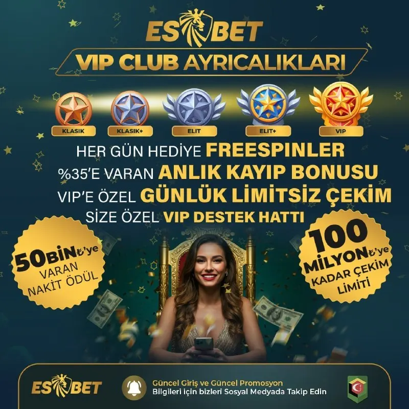 Esbet Telegram: 💎ESBET VIP CLUB BAŞLADI! 💎 🎁HER GÜN FREESPINLER 💎%35’E VARAN KAYIP BONUSU 💰…