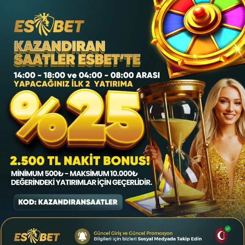 Esbet Telegram: ⏳KAZANDIRAN SAATLER BAŞLADI! ⏰14:00 – 18:00 & 04:00 – 08:00 ARASI! 💸İLK 2…