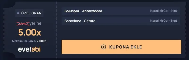 EvetAbi Telegram: 🥸 evetabi'den Özel Oran 👤 Boluspor - Antalyaspor 👤 Karşılıklı Gol • Evet ⚽️…