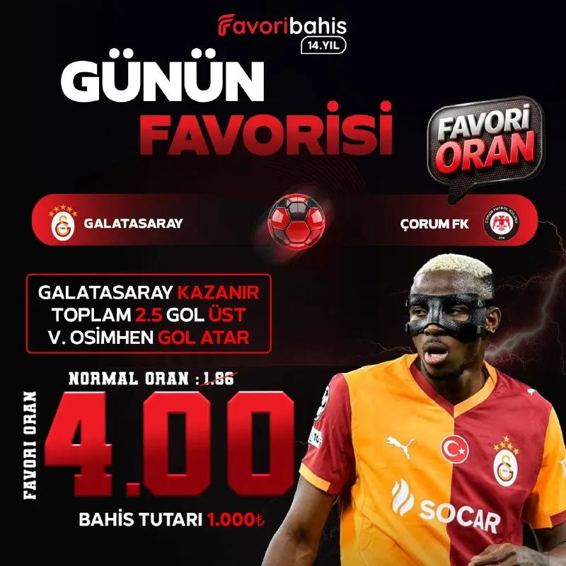 Favoribahis Telegram: 🏆 Günün Favorisi 🗓 14.08.2026 ⚽️ Galatasaray - Çorum FK ⚽️ Galatasaray Kazanır!…