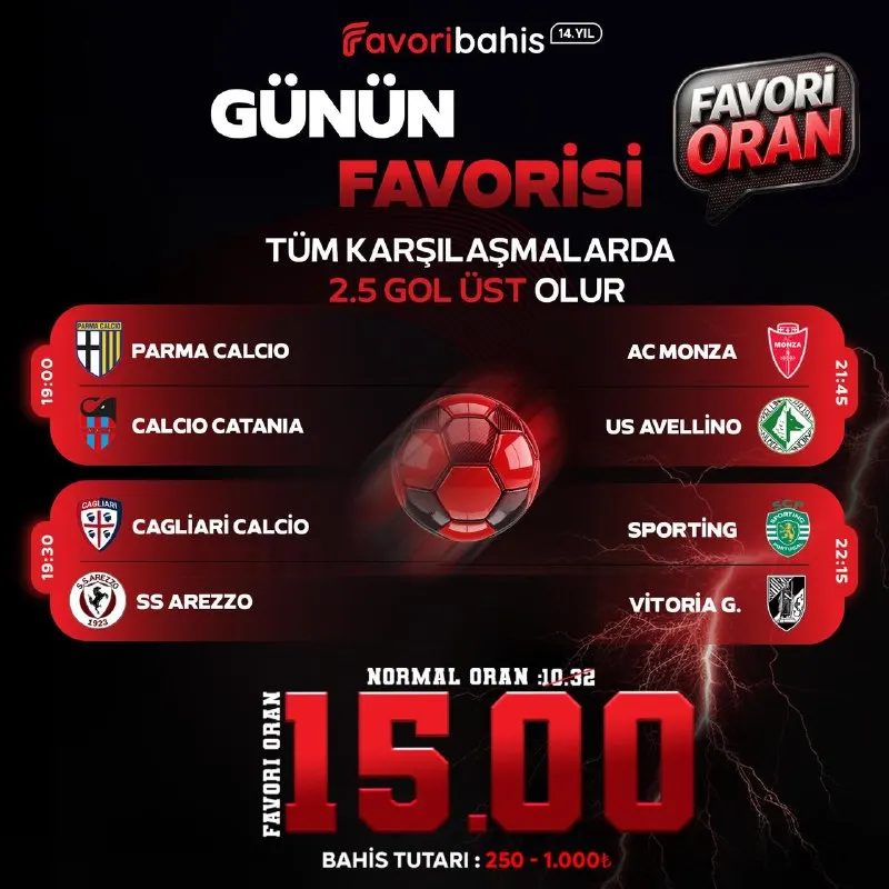 Favoribahis Telegram: 🏆 Günün Dörtlü Favorisi “Dörtlü Maç Kombine” 🗓 14.08.2026 ⚽️ Tüm Karşılaşmalar…