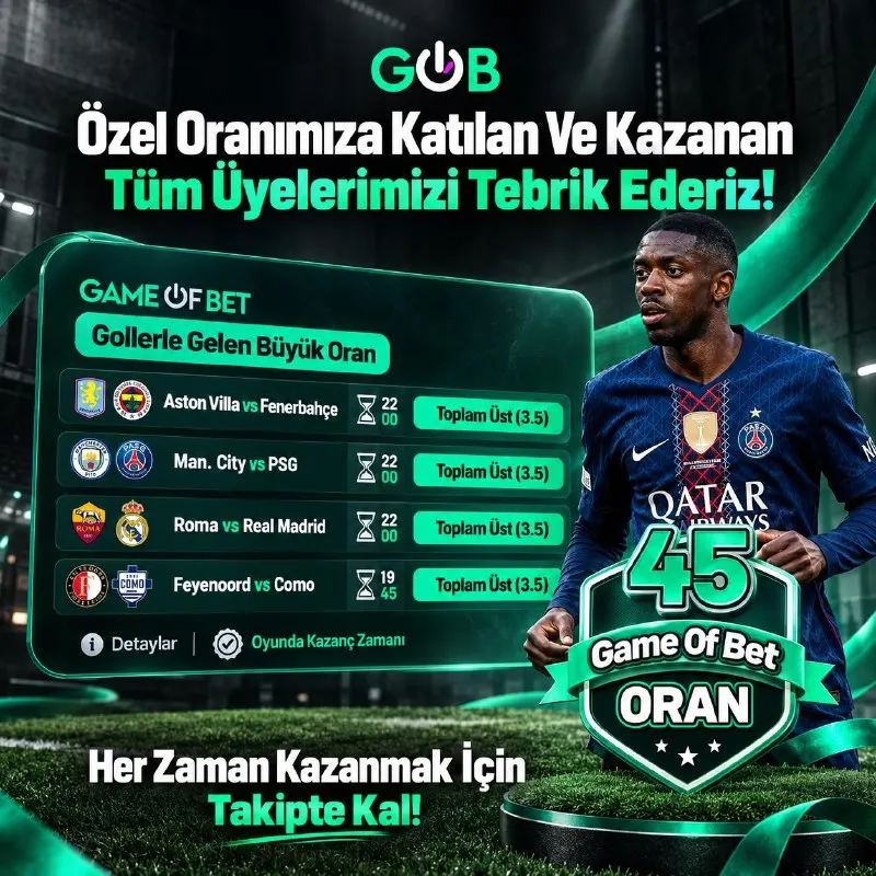 GameOfBet Telegram: 🔥 45 ÖZEL ORAN TUTTU 🔥 MİLYONLARCA TL üyelerimizin cebine girdi!…