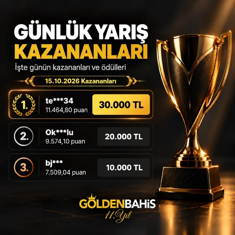 Goldenbahis Telegram: 🏆 15.10 GÜNLÜK YARIŞ SONUÇLANDI! 🏆 😎 Günün kazananları belli oldu, ödüller…