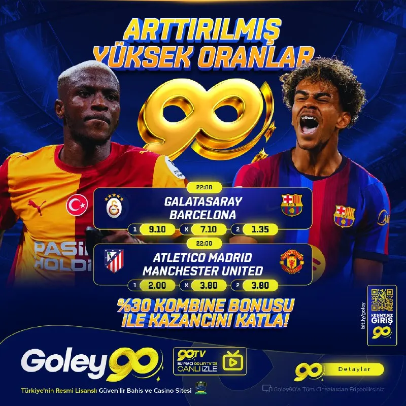 Goley90 Telegram: 🎁 ARTTIRIILMIŞ YÜKSEK ORANLAR! 💰 Galatasaray — Barcelona 22:00 | 1: 9.10 | X…