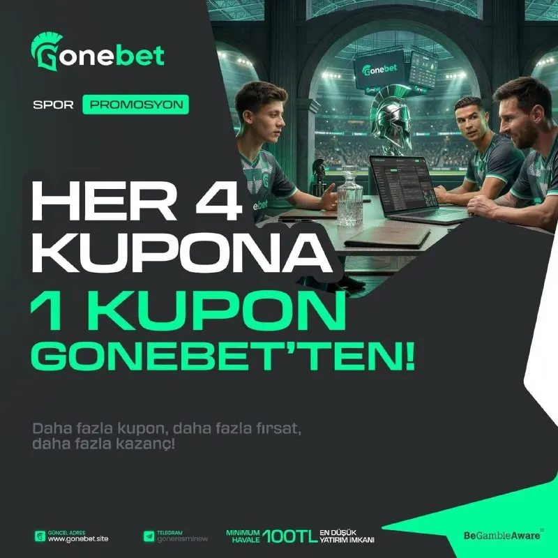Gonebet Telegram: ⚽️ 4 KUPON YAP, 1 KUPON KAP! ⏩ Her gün 00:00 ile 23:59 arasında 🌟 1.000₺ ve…