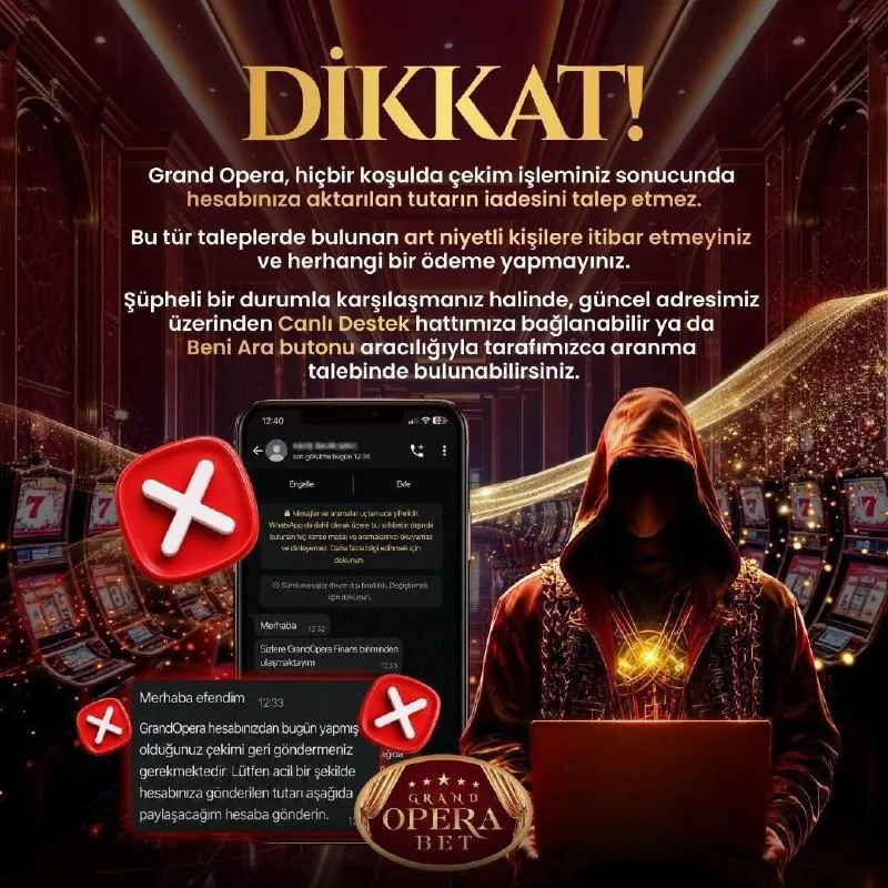 Grand Operabet Telegram: 🚨Grand Opera, hiçbir şekilde sizleri arayıp para talebinde bulunmaz Grand…