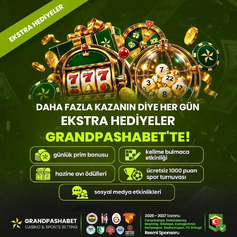 Grandpashabet Telegram: 🎁 HER GÜN EKSTRA HEDİYELER GRANDPASHA'DA! 🎁 🤑Bonuslar, etkinlikler ve sürpriz…