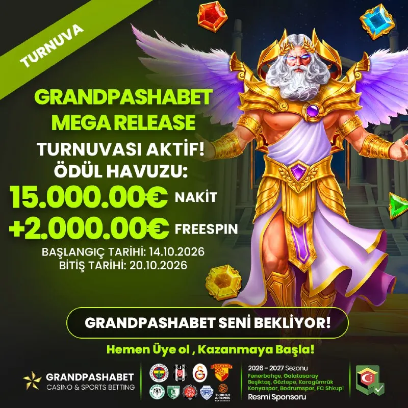 Grandpashabet Telegram: 📣 Pragmatic Play Sağlayıcısından GrandPashabet Mega Release Turnuvası Aktif! ⏰…