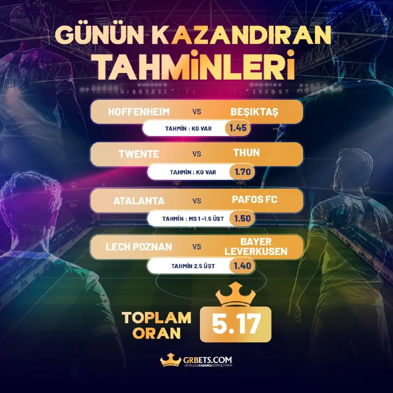 GRBets Telegram: 🏆 GRBets'te spor ve bahis severleri sevindirecek haber; Günün Tahminleri…