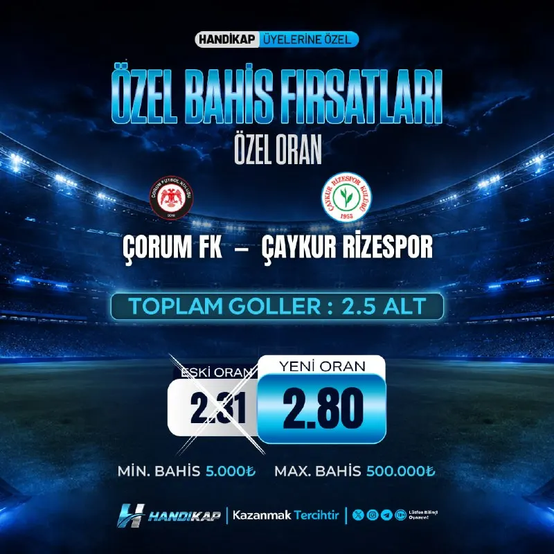 Handikap Bahis Telegram: 😀😀😀😀😀😀😀😀 😀😀😀😀😀 Çorum FK 🆚 Çaykur Rizespor ✔️Toplam Goller : 2.5 Alt ❌ Eski…