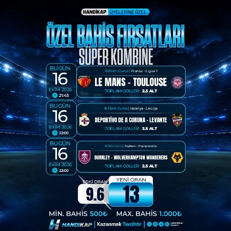 Handikap Bahis Telegram: 🔤🔤🔤🔤🔤🔤🔤🔤 Le Mans 🆚 Toulouse ✔️Toplam Goller: 2.5 ALT Deportivo 🆚 Levante…