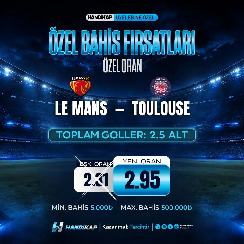 Handikap Bahis Telegram: 😀😀😀😀😀😀😀😀 😀😀😀😀😀 Le Mans 🆚 Toulouse ✔️Toplam Goller : 2.5 Alt ❌ Eski Oran: 2.31 ✅…