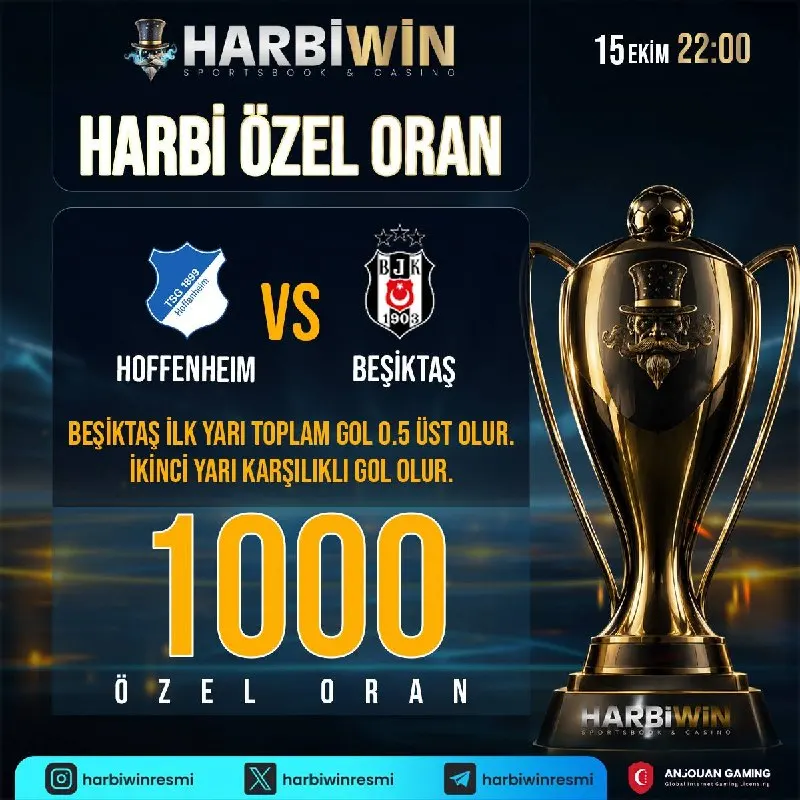 Harbiwin Telegram: 🌏 DEV ÖZEL ORAN AKTİF! 👉 BEŞİKTAŞ İLK YARI TOPLAM GOL 0.5 ÜST OLUR. 👉 İKİNCİ…